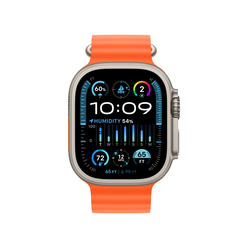 Apple Watch Ultra 2 49 мм, корпус из титана, ремешок Ocean оранжевого цвета