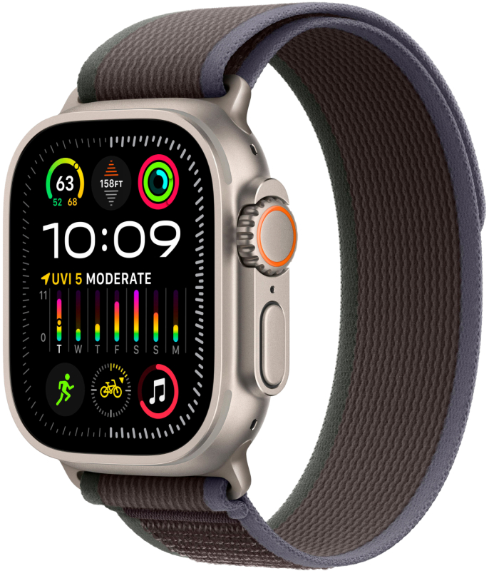 Apple Watch Ultra 2, 49 мм, корпус из титана, ремешок Trail синего/черного цвета, размер S/M