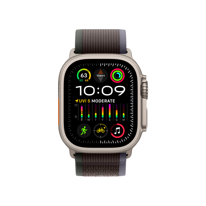 Apple Watch Ultra 2, 49 мм, корпус из титана, ремешок Trail синего/черного цвета, размер S/M