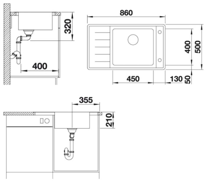 Интегрированная кухонная мойка Blanco Andano XL 6 S-IF Compact L 86х50см нержавеющая сталь