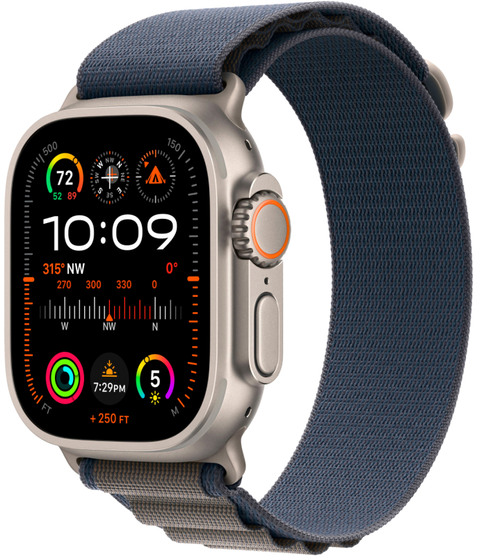 Apple Watch Ultra 2, 49 мм, корпус из титана, ремешок Alpine синего цвета, размер M