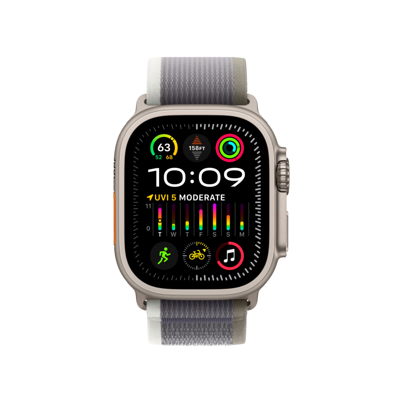 Apple Watch Ultra 2, 49 мм, корпус из титана, ремешок Trail зеленого/серого цвета, размер M/L